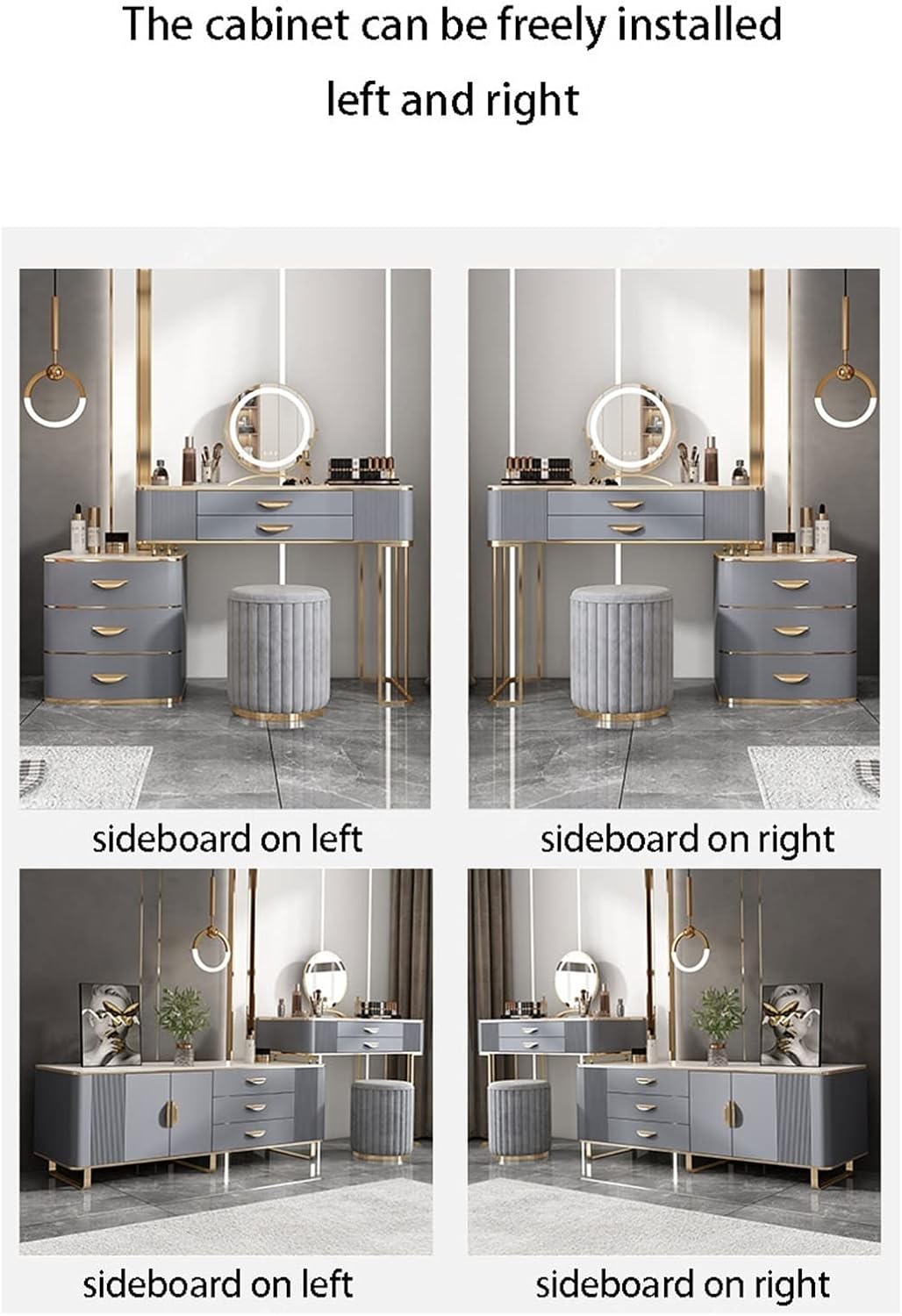 Vanity Dressing Table Set Luxury Makeup Bench with 3 Colors Led Hd Mirror,Comfortable Stool Drawers Cabinet,Modern Simple Style,for Girl's Gift (Color : A, Size : 100cm) (A 100cm)