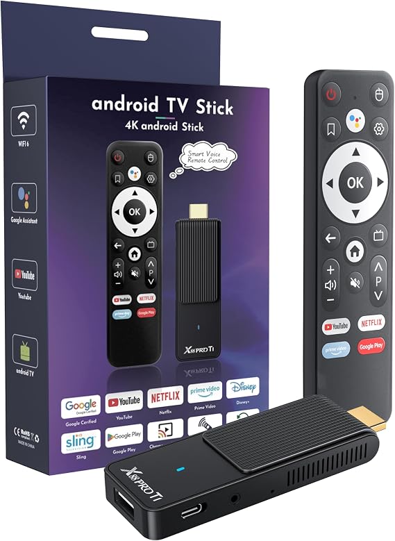 Android TV Stick 14.0, 2025 4K TV Stick 2GB RAM 16GB ROM Ultra HD RK3518 CPU Supports 2.4G/5G Wi-Fi Bluetooth 5.0 USB HDR10 with Bluetooth Voice Remote Control - Black