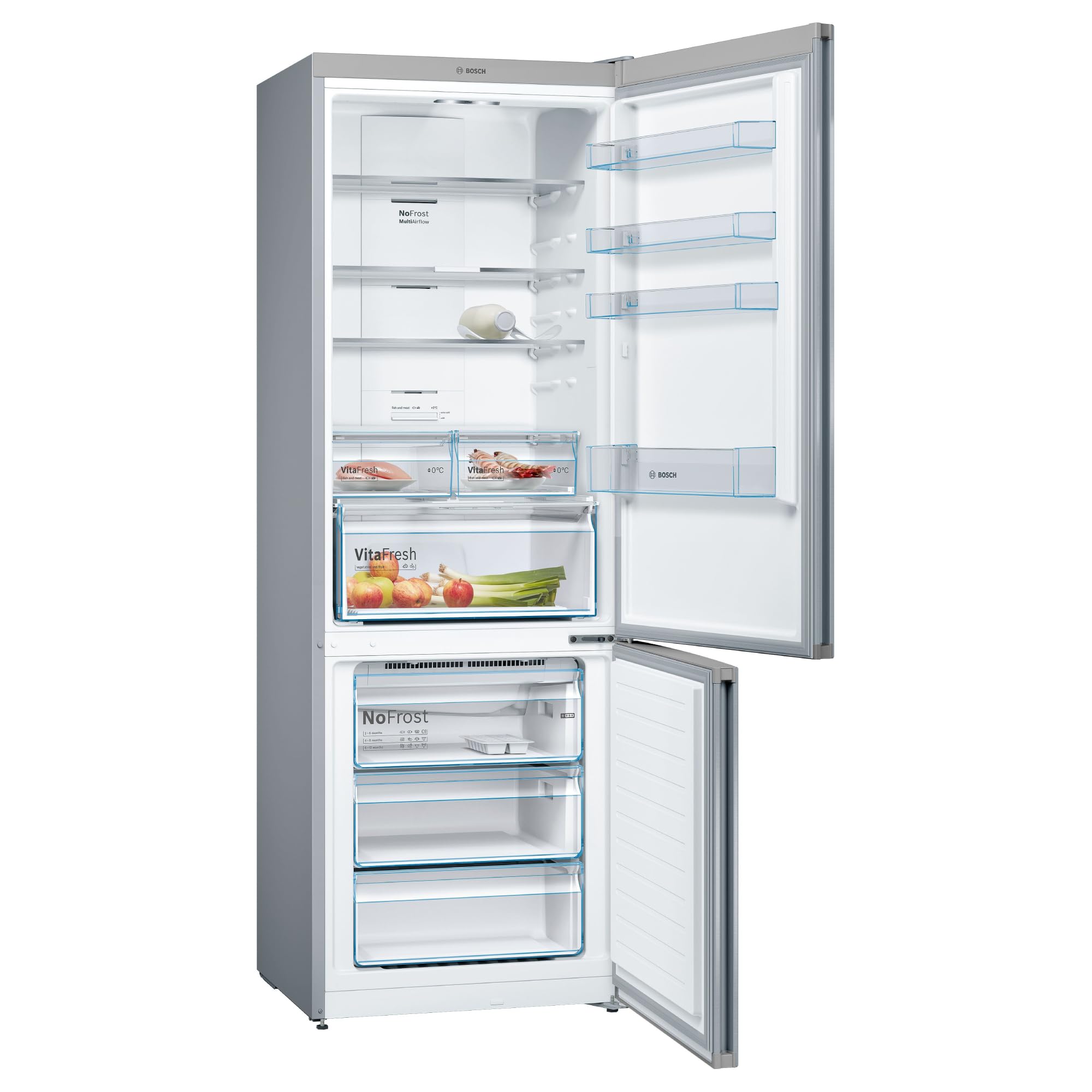 Bosch, Frigorífico combi, Serie 4, XXL, Total NoFrost, Inox, KGN493IDA | Gran capacidad para no quedarte sin espacio y tecnología que evita la escarcha.
