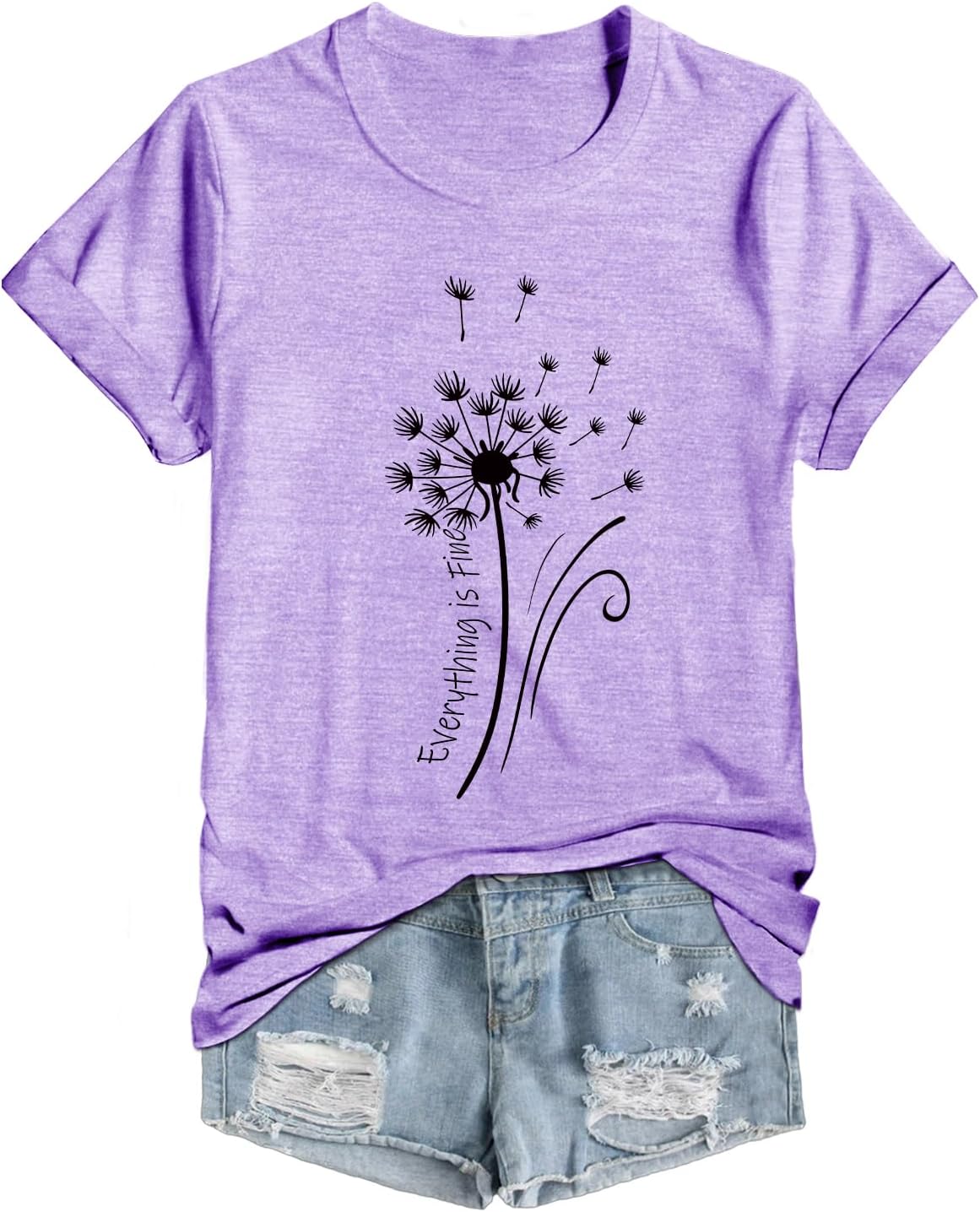 Womens T Shirts Everything is Fine Dandelion Graphic Tees Short Sleeve Crewneck Summer Tops Trendy 2025 - Image 5