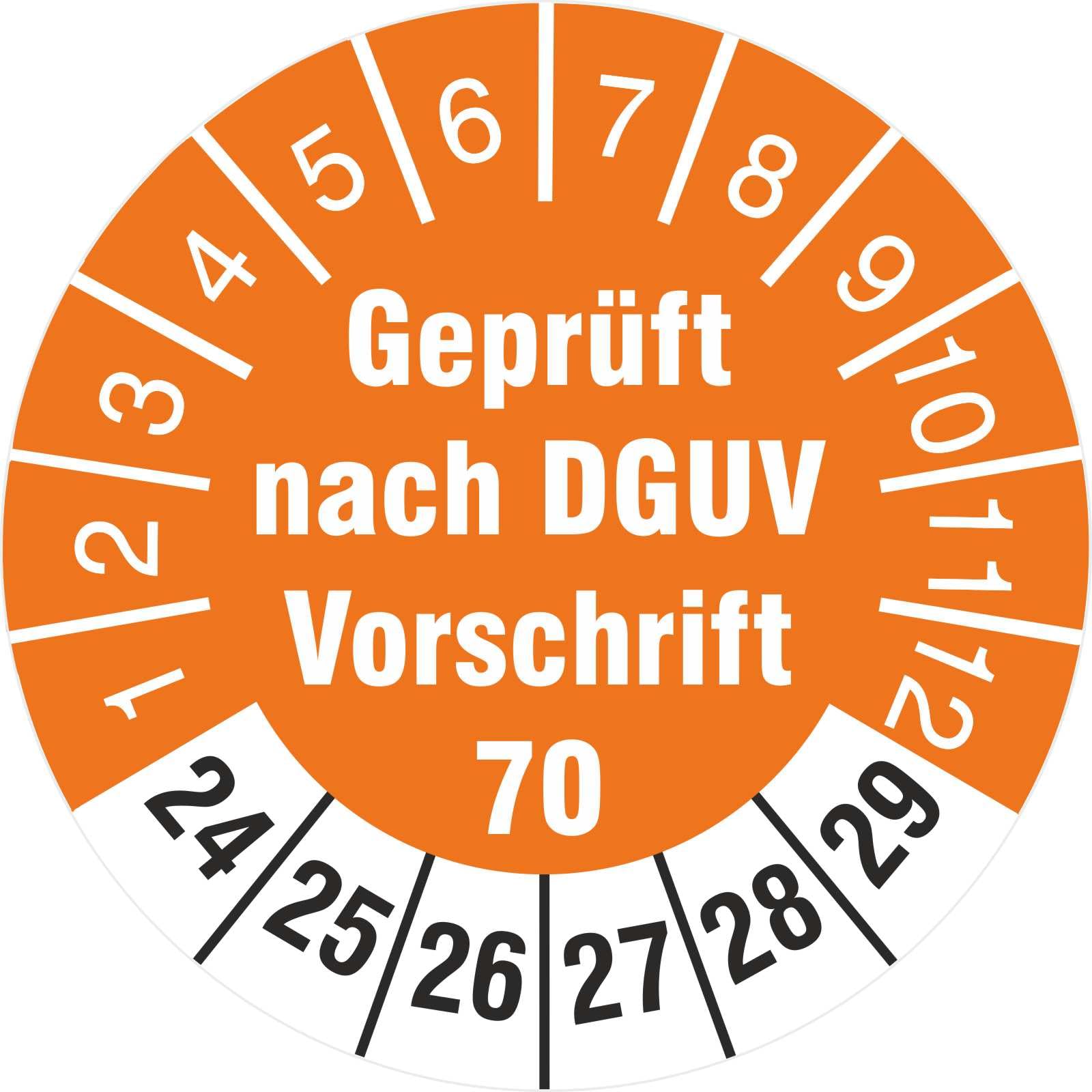 2500 Prüfetiketten 30 mm geprüft DGUV Information Vorschrift 70 Fahrzeuge 2024-29
