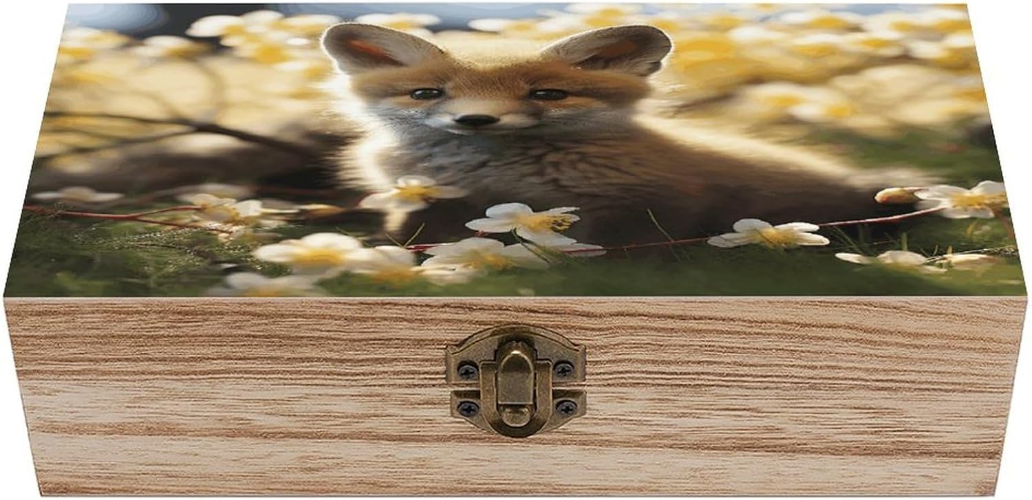 Animal in Spring Wooden Storage Box 7.9" X 3.9" X 2.3"
