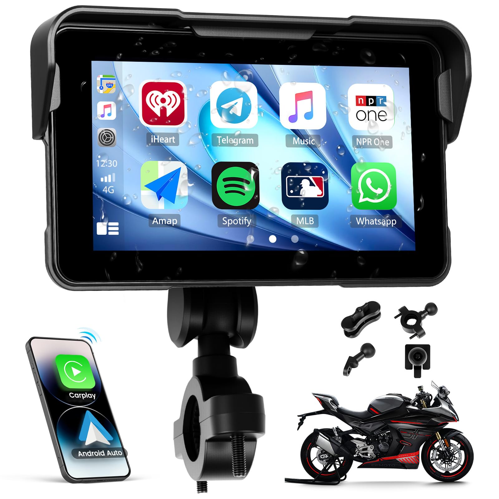 Wireless Motorcycle Carplay GPS Navigation System with Apple Carplay and Android Auto,5-Inch Waterproof Touchscreen Motorcycle Portable Car Stereo with Dual Bluetooth-image-32