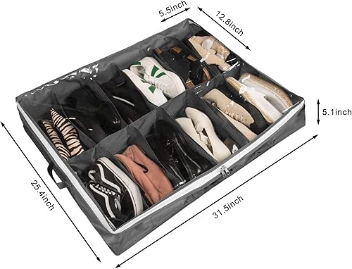 Miniatura 3 de Surblue Bolsa organizadora de zapatos para debajo de la cama, con tragaluz transparente y cremallera, 24 pares, gris claro, 2 unidades