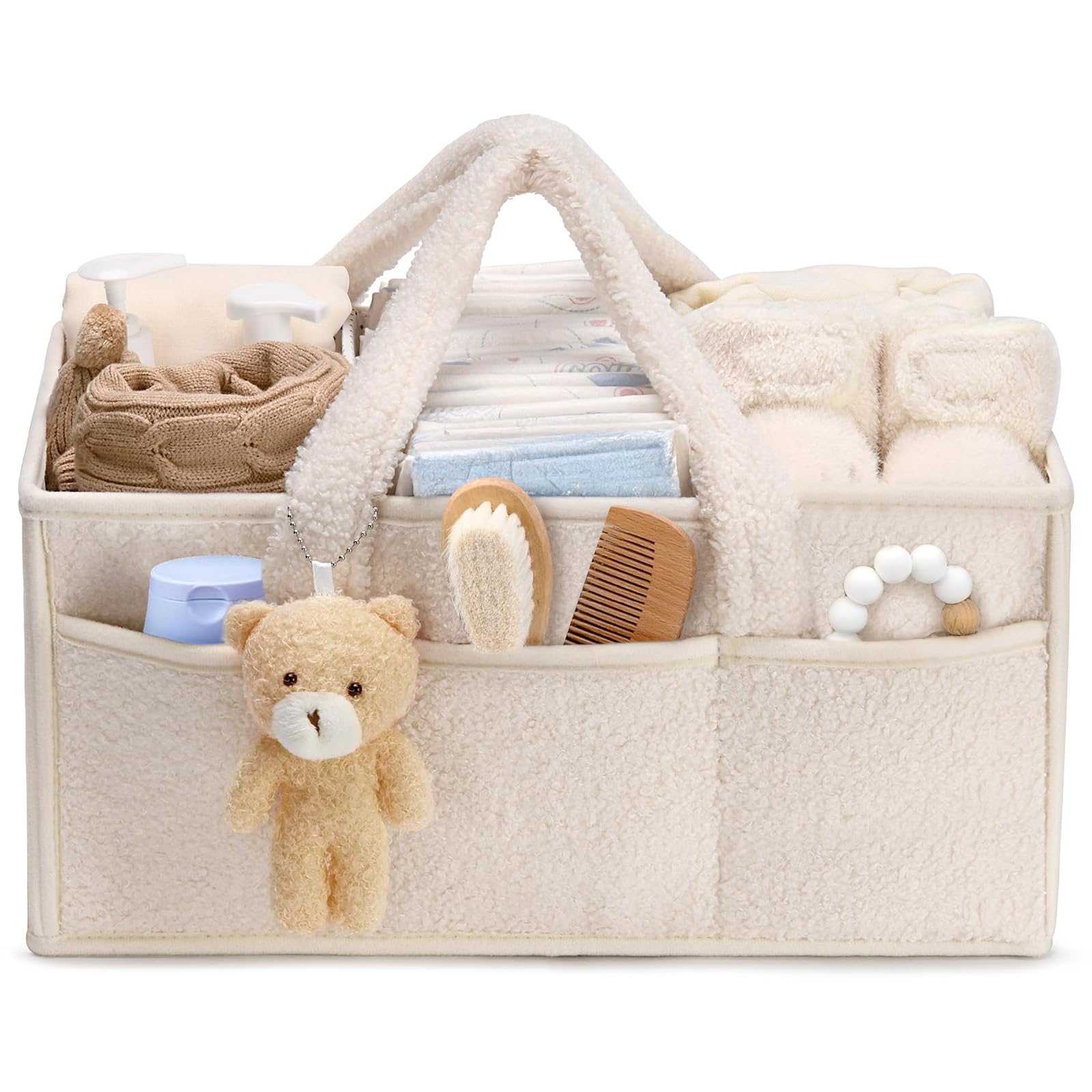 Tuocal Nappy Caddy Organiser, Baby Diaper Organiser with Removable Dividers Baby Essentials for Newborn Portable Diaper Changing Storage Basket Gift for Shower List for Mum, Boys, Girls