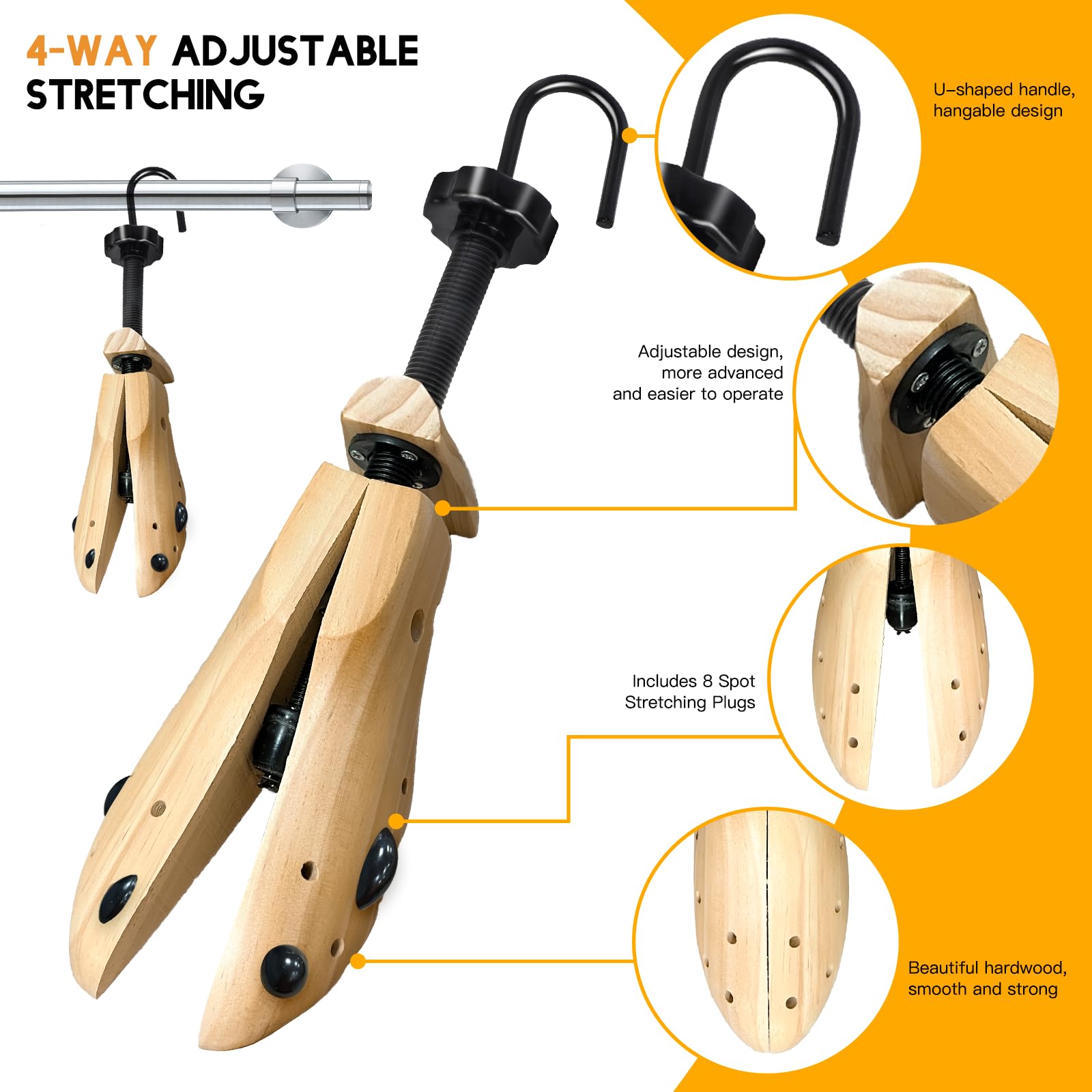 Schuhspanner aus Holz, für Damen und Herren, professioneller 4-Wege-Schuhspanner aus Holz, Stretch-Länge, Breite für breite Füße