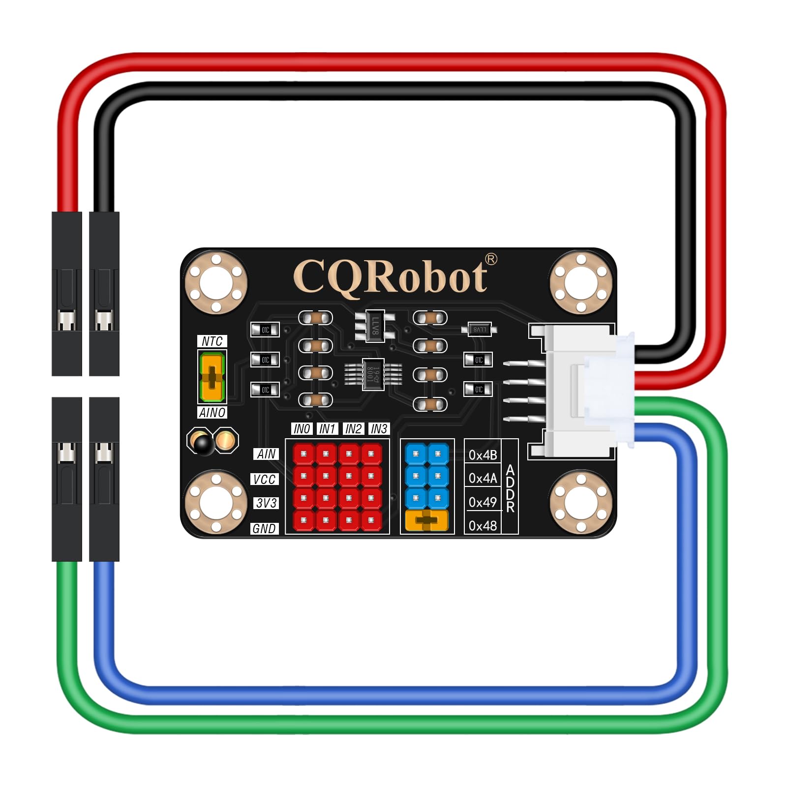 CQRobot ADS1115 16-bitowy, 4-kanałowy moduł konwertera ADS1115, z programowalnym wzmocnieniem, adresem I2C i pomiarem temperatury, kompatybilny z Arduino i Raspberry Pi, podwójnym napięciem 3,3 V/5 V.