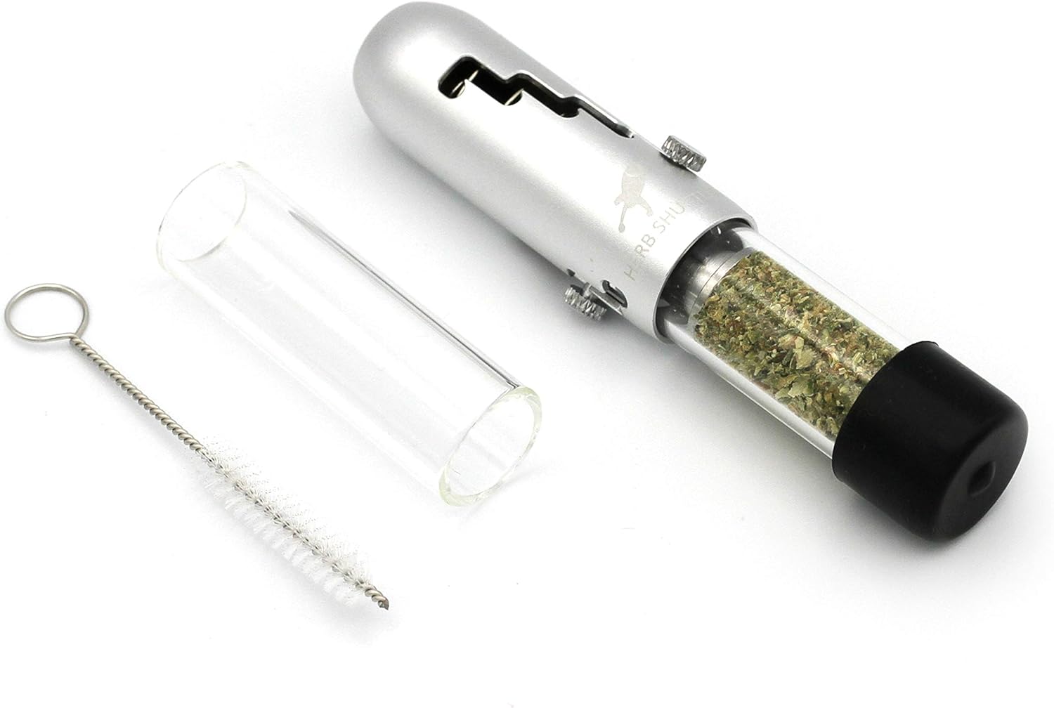 Herb Shuttles Pipa MJ420, incluye cristal de repuesto, hierbas y pipa de tabaco, color plateado