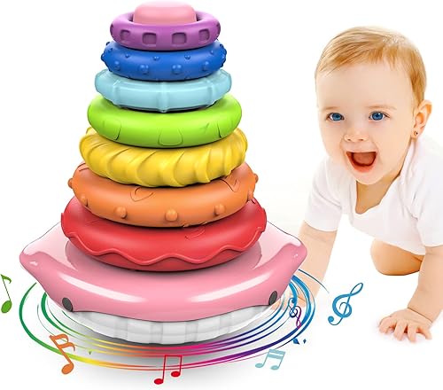 Juguetes apilables para bebés de 1 a 3 años, anillos apilables de arco iris, juguetes Montessori sensoriales para bebés de 6 a 12 meses, 1, 2 y un