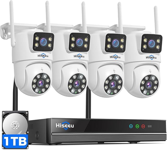 Hiseeu Wireless Security Camera System, 5G & 2.4G WiFi, Outdoor Camera for Home Security, Dual Lens, 360° Pan & Tilt, Auto Tracking, Color Night Vision, 1TB HDD No Subscription, WiFi Pro, Need