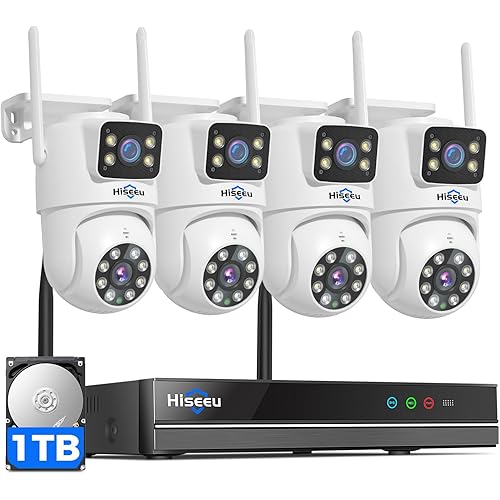 Hiseeu Wireless Security Cameras Outdoor, 5G & 2.4G WiFi Pro, Wireless Home Security Camera System, Dual Lens, 360° Pan & Tilt, Auto Tracking, Color Night Vision, 1TB HDD No Subscription, Need Plug In