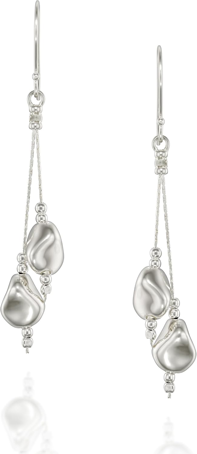 Women's 925 Sterling Silver Long Dangle Earrings with Free Form Silver Beads