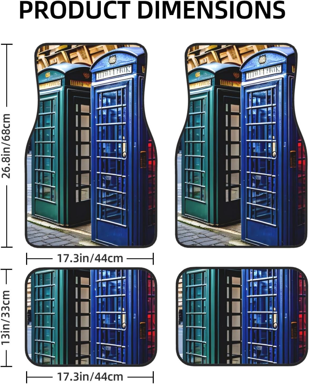 British Phone Booth Print Practical Car Foot Mat Set 4 Pieces Waterproof Floor Mats Keep Vans Sedans Clean