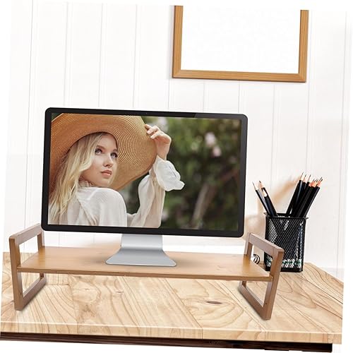 Miniatura 5 de UKCOCO Estante elevado para computadora de madera, soporte para computadora de dormitorio, artículos esenciales para la habitación, soporte de