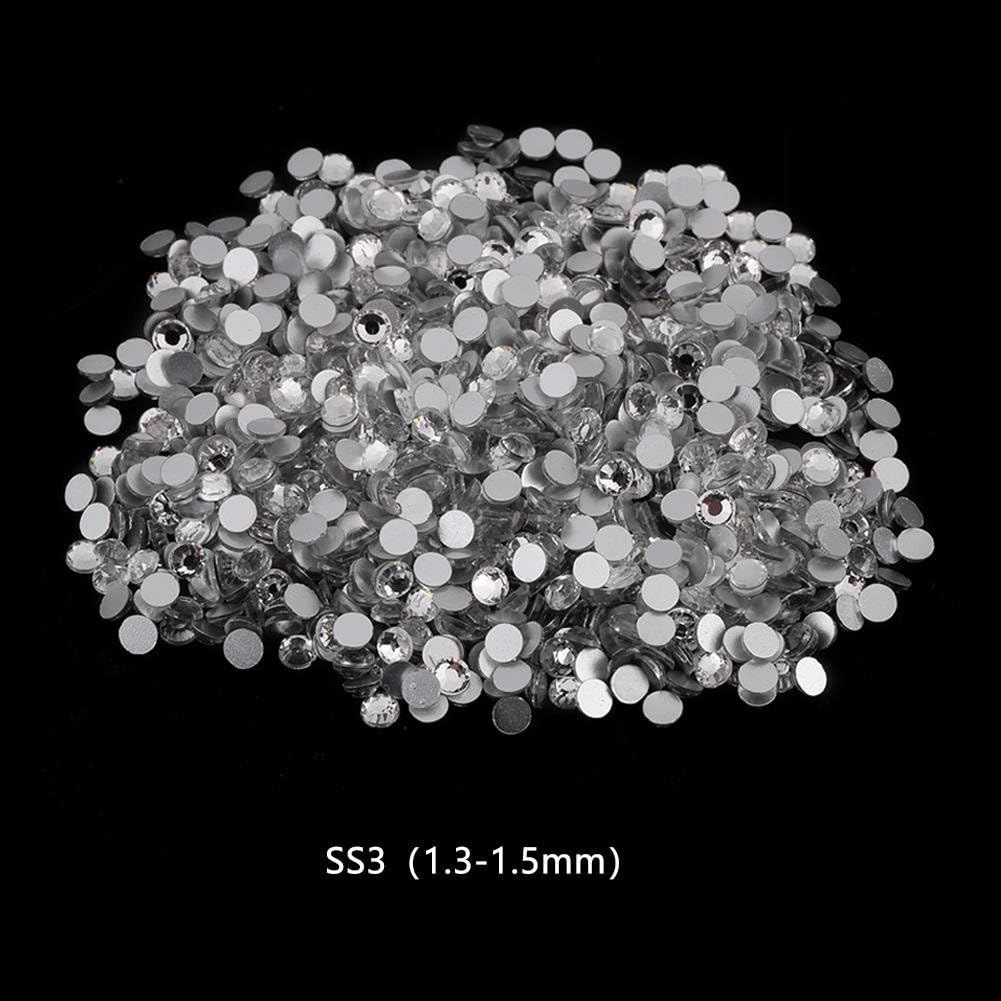 1400PCS Clear Crystal Nail Art Rhinestones - White Round Glass Rhinestones for Nail Decorations Eye Makeup DIY Phone Case Crafts (SS3 1.3-1.5mm)