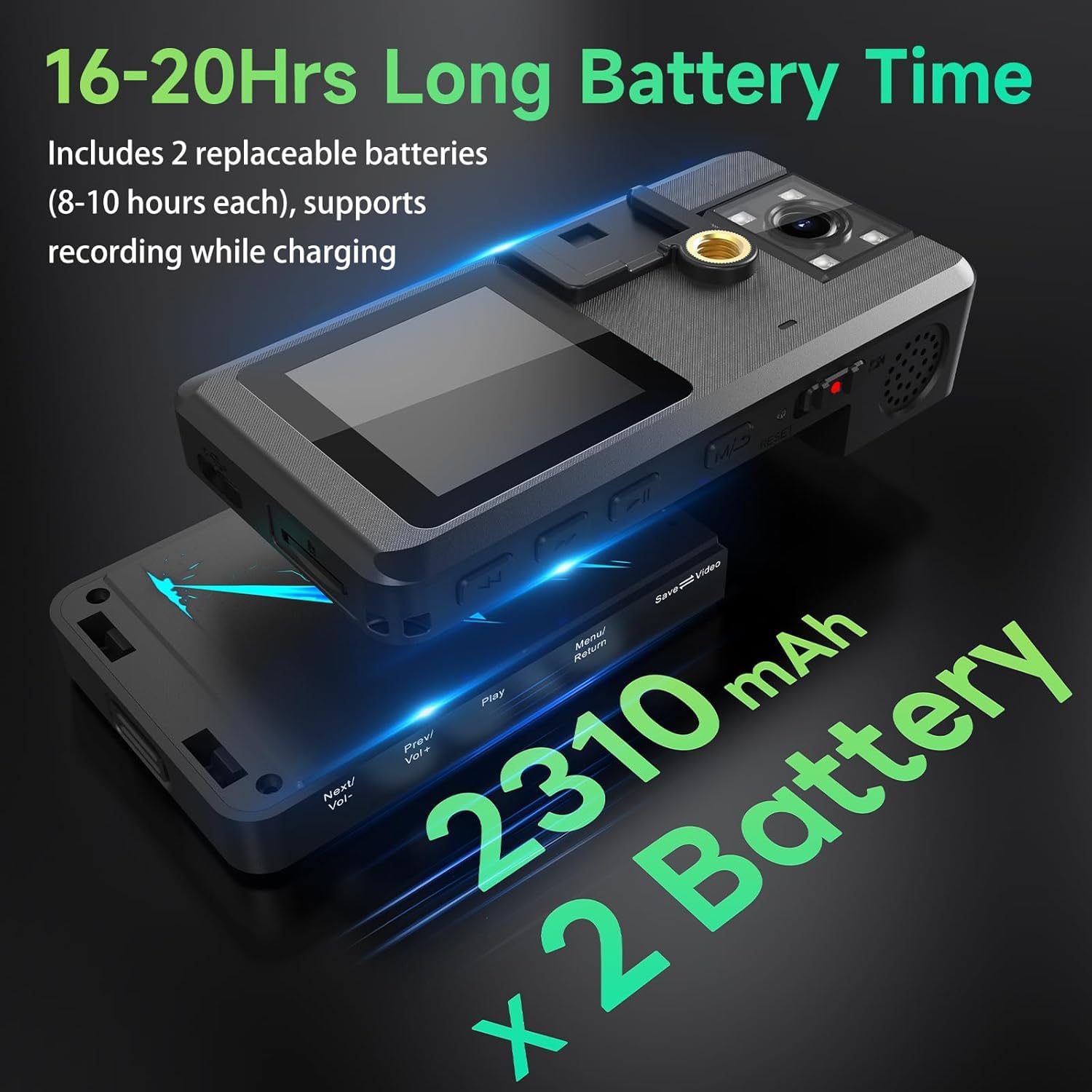 Caméra de Corps 1296P 32G, 4260mAh 20H Caméra Corporelle Video avec Audio, Objectif Rotatif à 180°, Wevoor Mini Pocket Boycam Police Portable avec 360° Clip Vision Nocturne pour Extérieur/Voyages