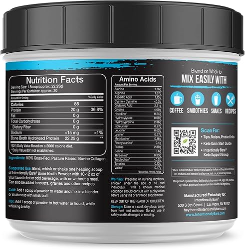 Miniatura 3 de Intentionally Bare Polvo de proteína de caldo de huesos sin sabor  0.71 oz de proteína  Péptido de colágeno tipos 1, 2 y 3 + aminoácidos  piel,