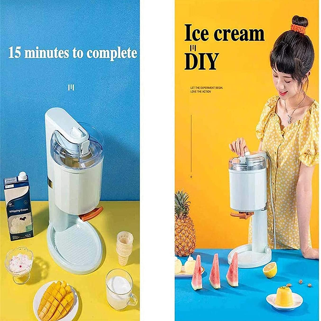 Maquina de Helados Heladera casera de Yogur de Frutas 1L Forro de Grado alimenticio para niños Visible 10 MIN Hacer Helado 916