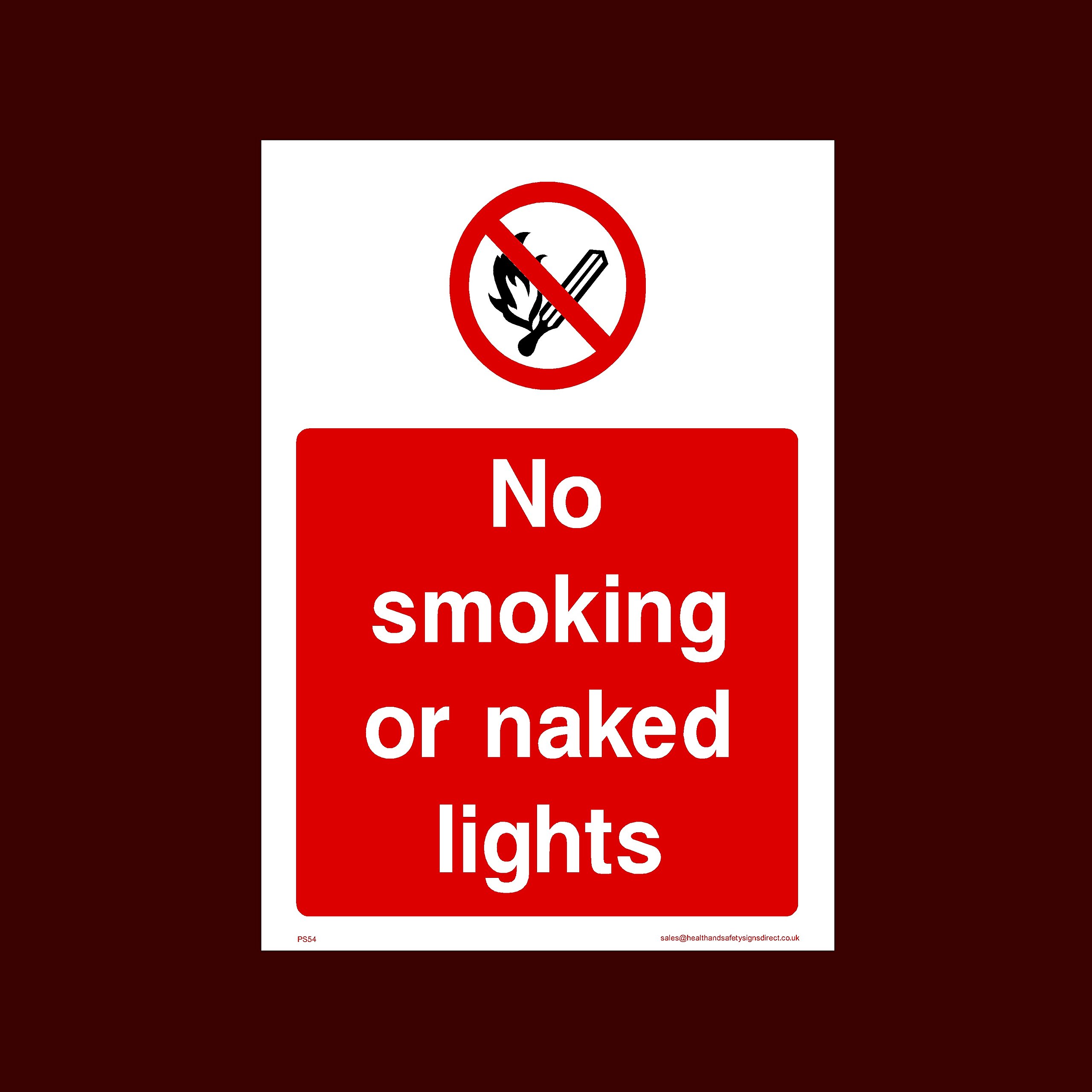 Ussp&S No Smoking Or Naked Lights Sticker/Self Adhesive Sign (Ps54) - No Smoking, Building, Counter, Bar, Premises, Law, Naked Lights