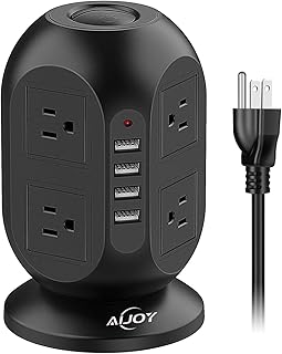 Power Strip Tower with USB Ports, AiJoy Surge Protector with 8 AC Outlets and 4 USB Ports, Fast Charging Station with Extension Cord 10FT, Office Supplies & Dorm Essentials