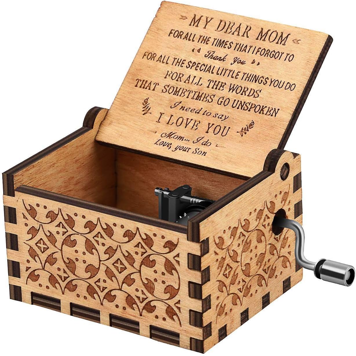 RUYE You are My Sunshine Music Box, Hand Crank Musical Box Vintage Wood Carved Engraved Musical Box-Gifts for Birthday/Christmas/Valentine's Day (Blue)