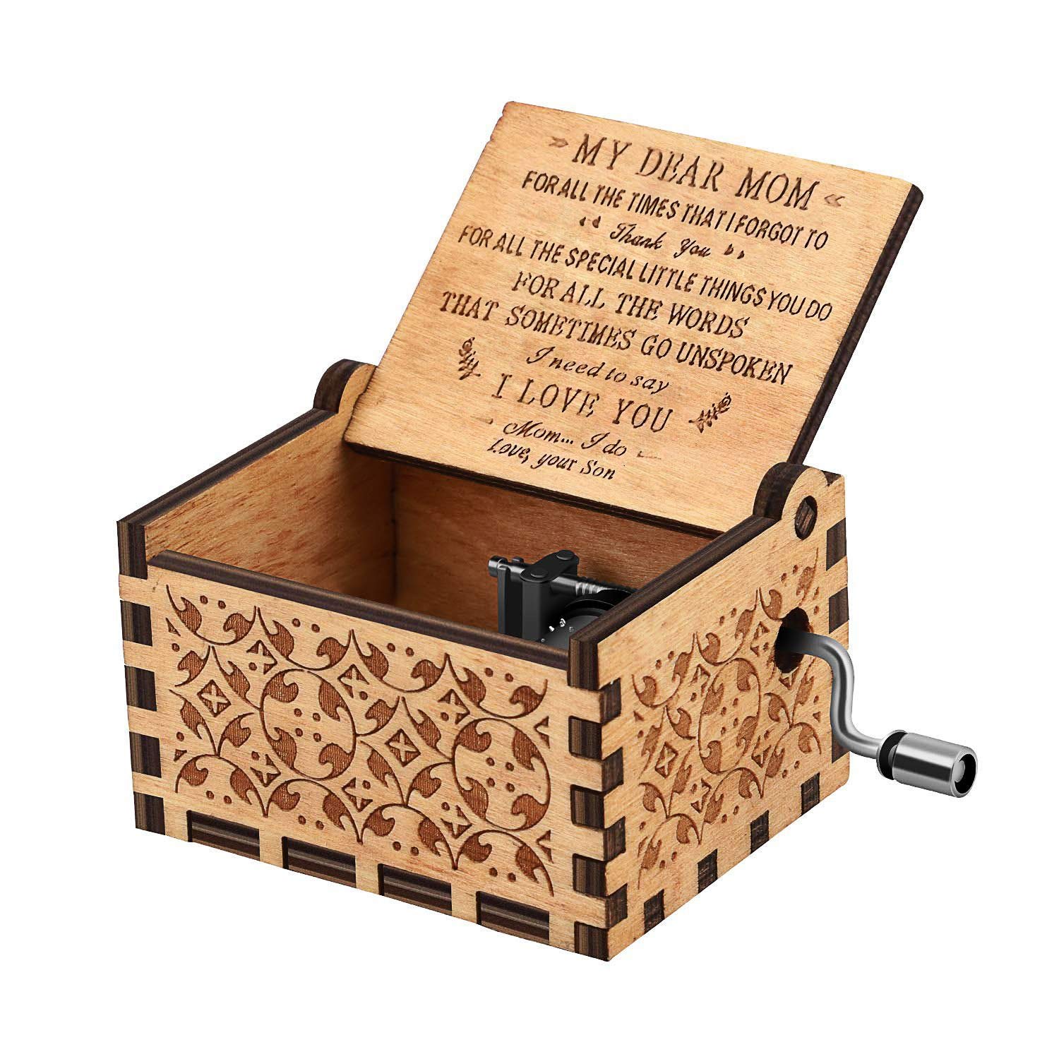 RUYE You are My Sunshine Music Box, Hand Crank Musical Box Vintage Wood Carved Engraved Musical Box-Gifts for Birthday/Christmas/Valentine's Day (Blue)