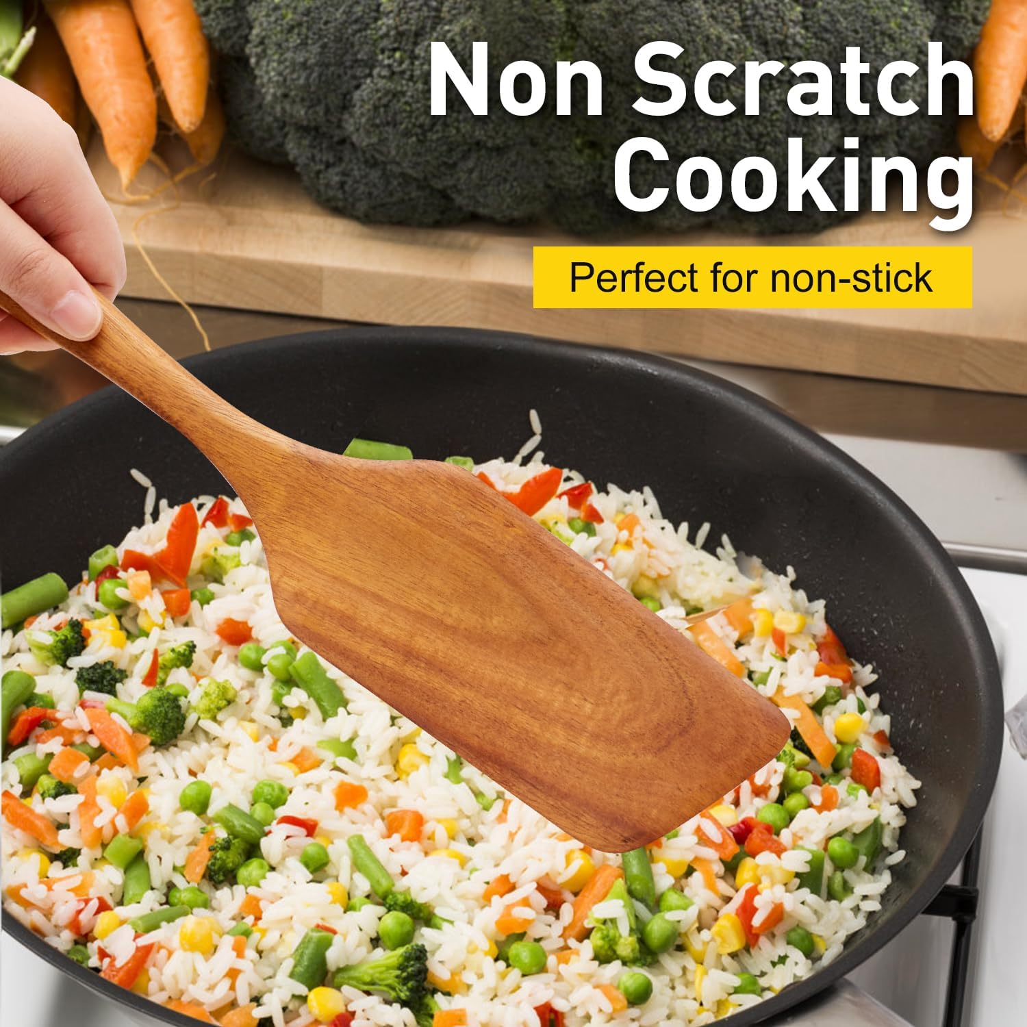 Best Non Toxic Wooden Spatula for Cooking Utensils Teak Wood Wok Spatulas for Kitchen Spoon Pancake Turner Scraper Spurtle Bamboo Kitchen Utensil Flat Egg Flipper Spatula Long Fish Cooking Spatulas - Image 6