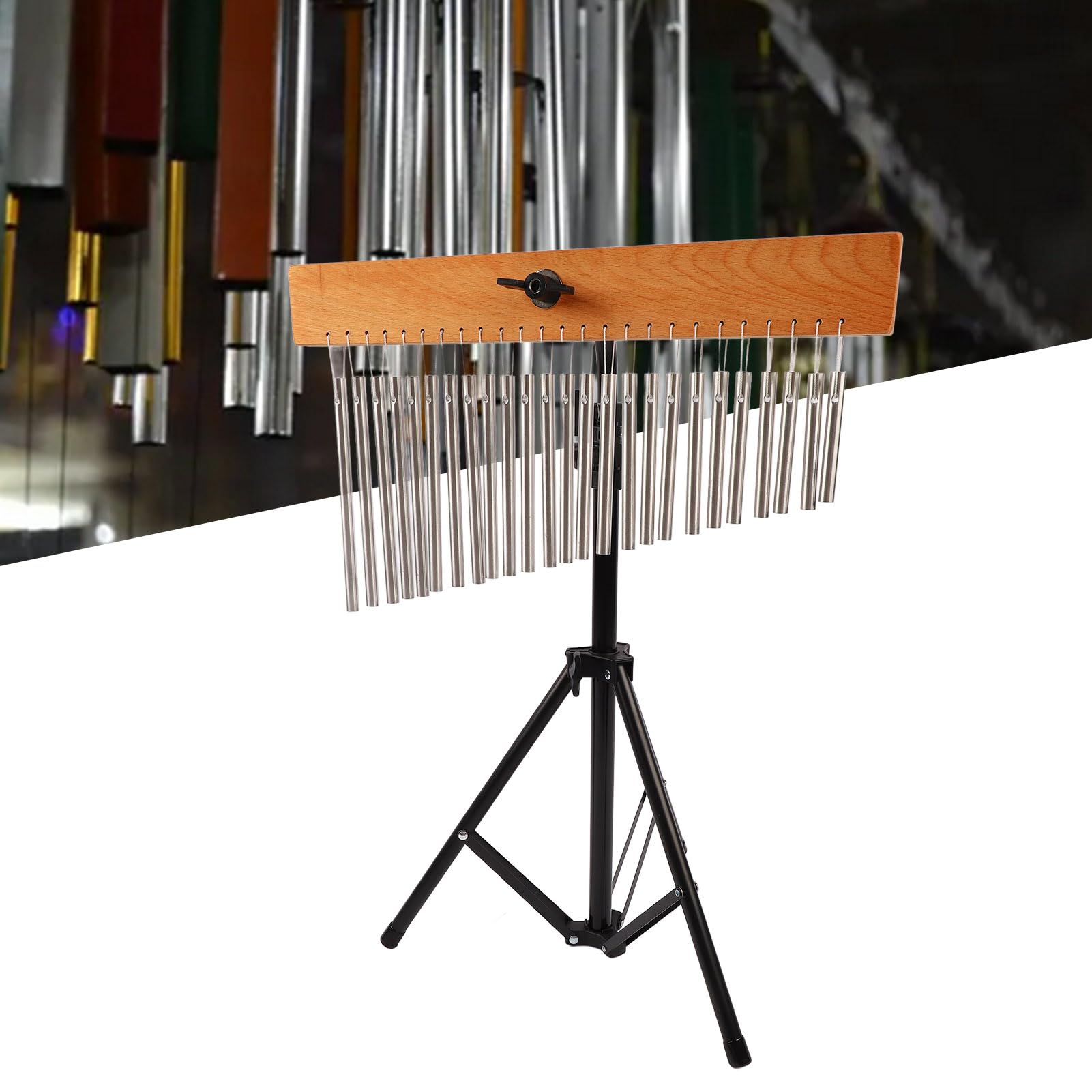 Violin-Windspiel, Schöner Klang mit Verstellbarem Stativ für Musikunterricht und Kirchendekoration, Metall-Aluminium-Legierung und Holzsockel, 1 Set