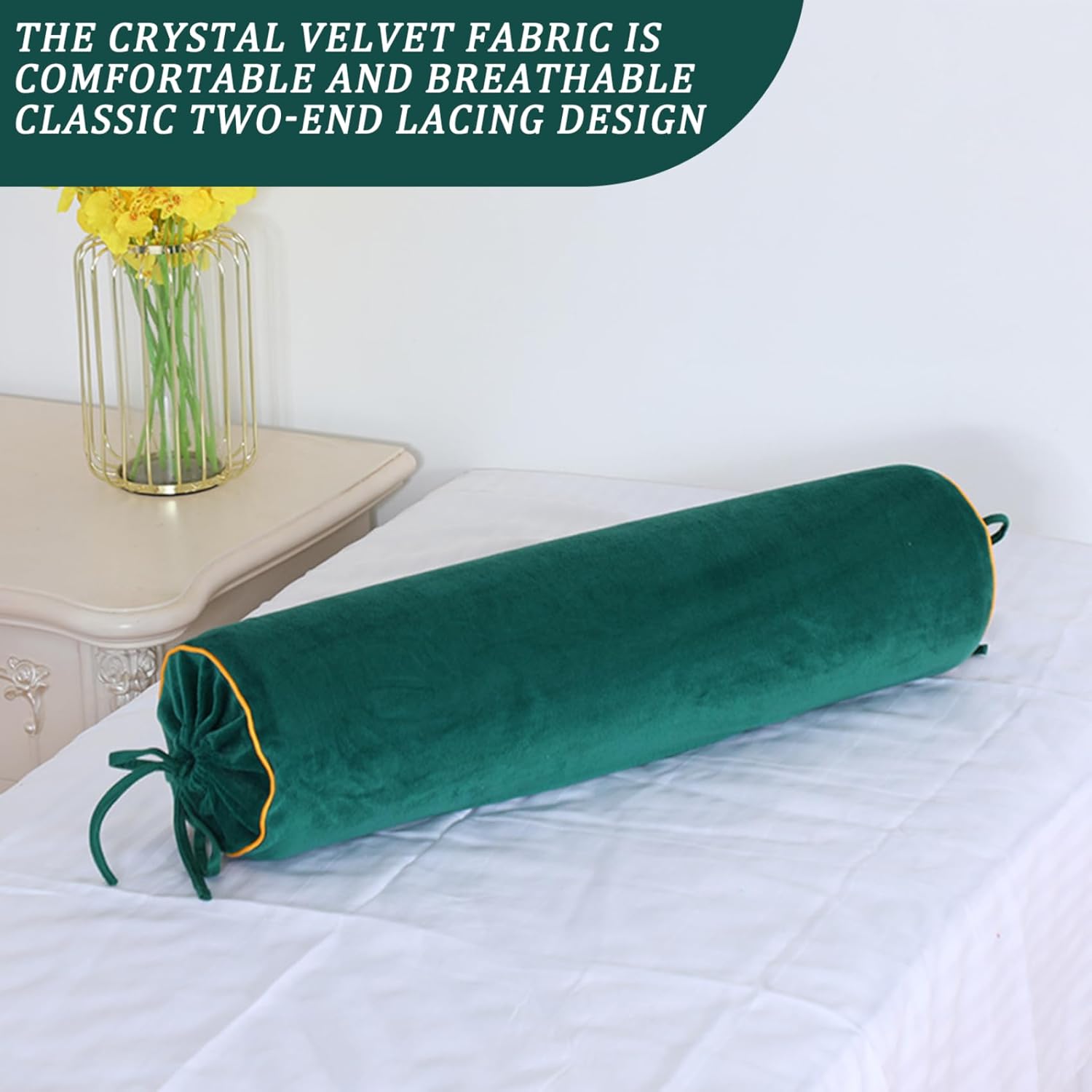 Decorative Bolster Pillow 24 Inch Long Round Pillow Soft Comfortable Cylinder Pillows with Removable Velvet Cover Lace-Up Roll Decorative for Feet & Neck Support