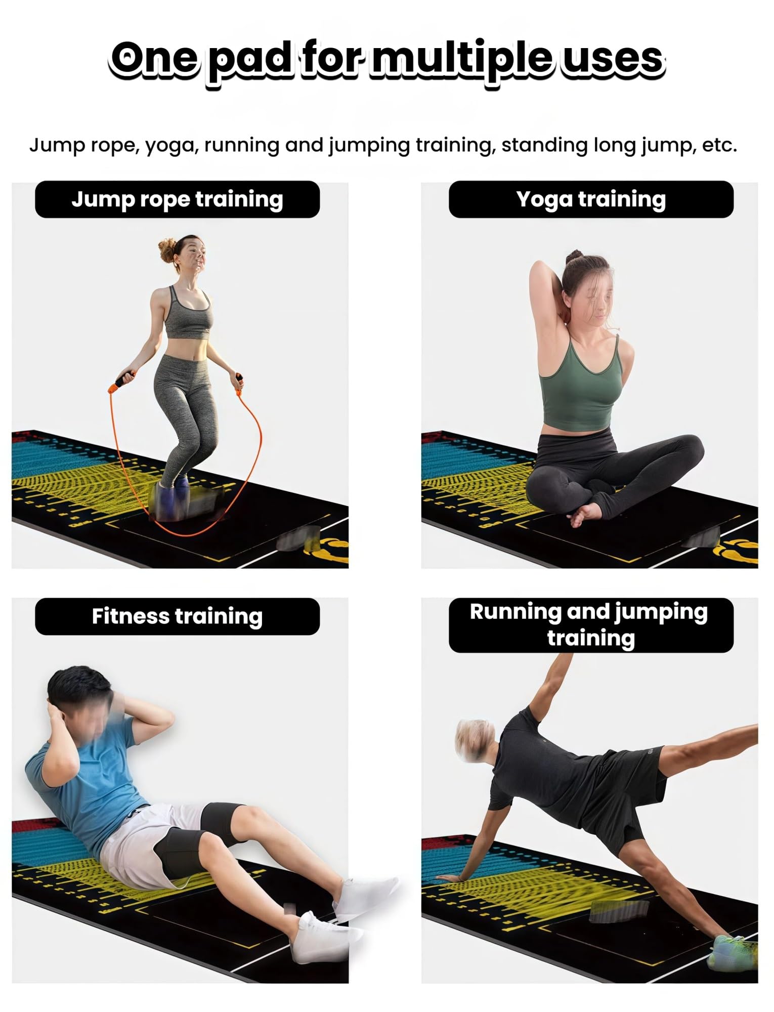 Estera de Salto de Longitud con Escala de Medición – Goma Antideslizante Doble Cara, Alfombrilla Amortiguadora para Comba, Yoga, Gimnasio en Casa，Tapete medidor de salto
