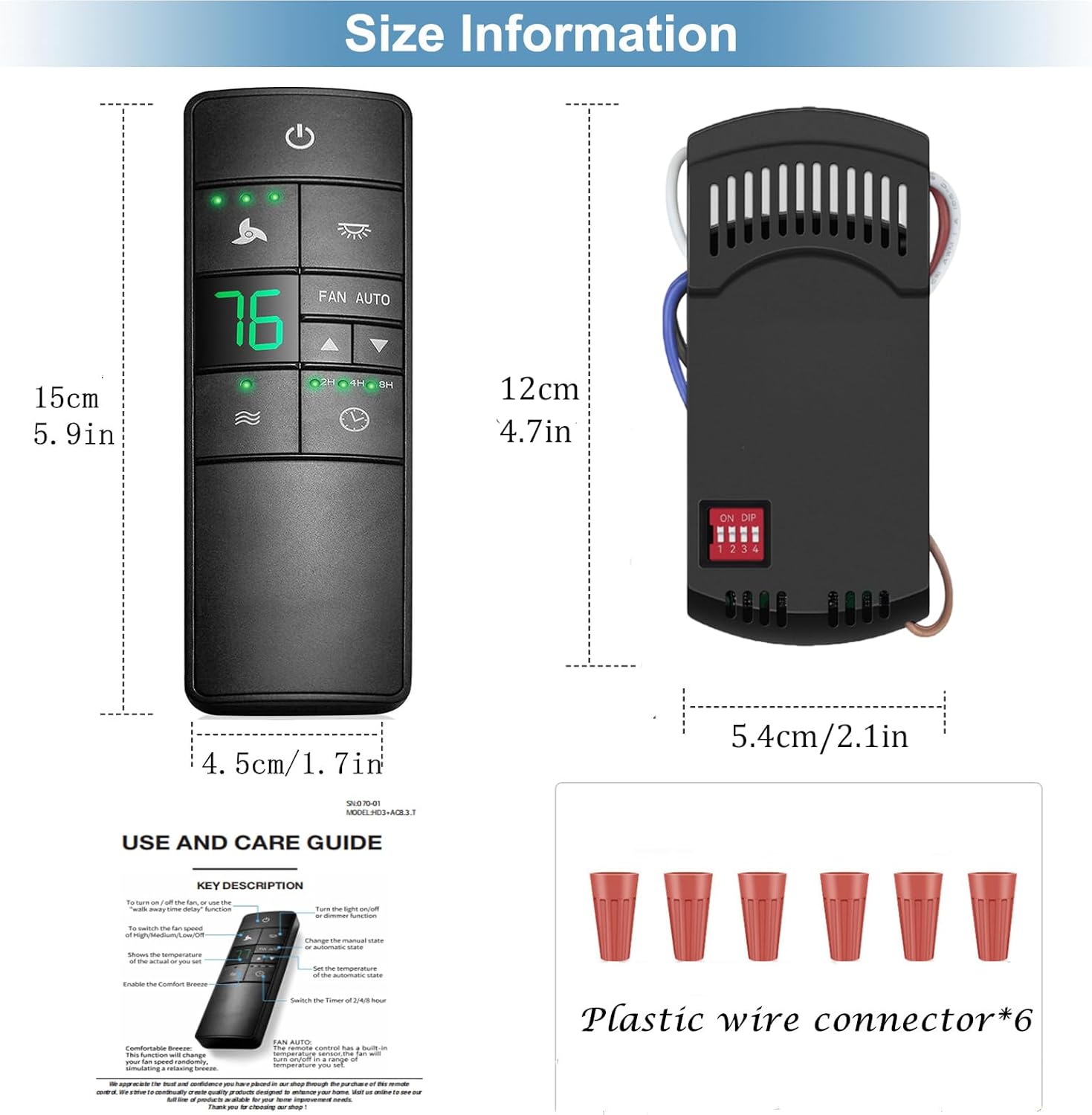 3-Speed Universal Ceiling Fan Thermostatic Remote Control for Hampton Bay Harbor Breeze Hunter Honeywell Home Decorators Collection, with Timer & Comfort Breeze & Walk Away Time Delay