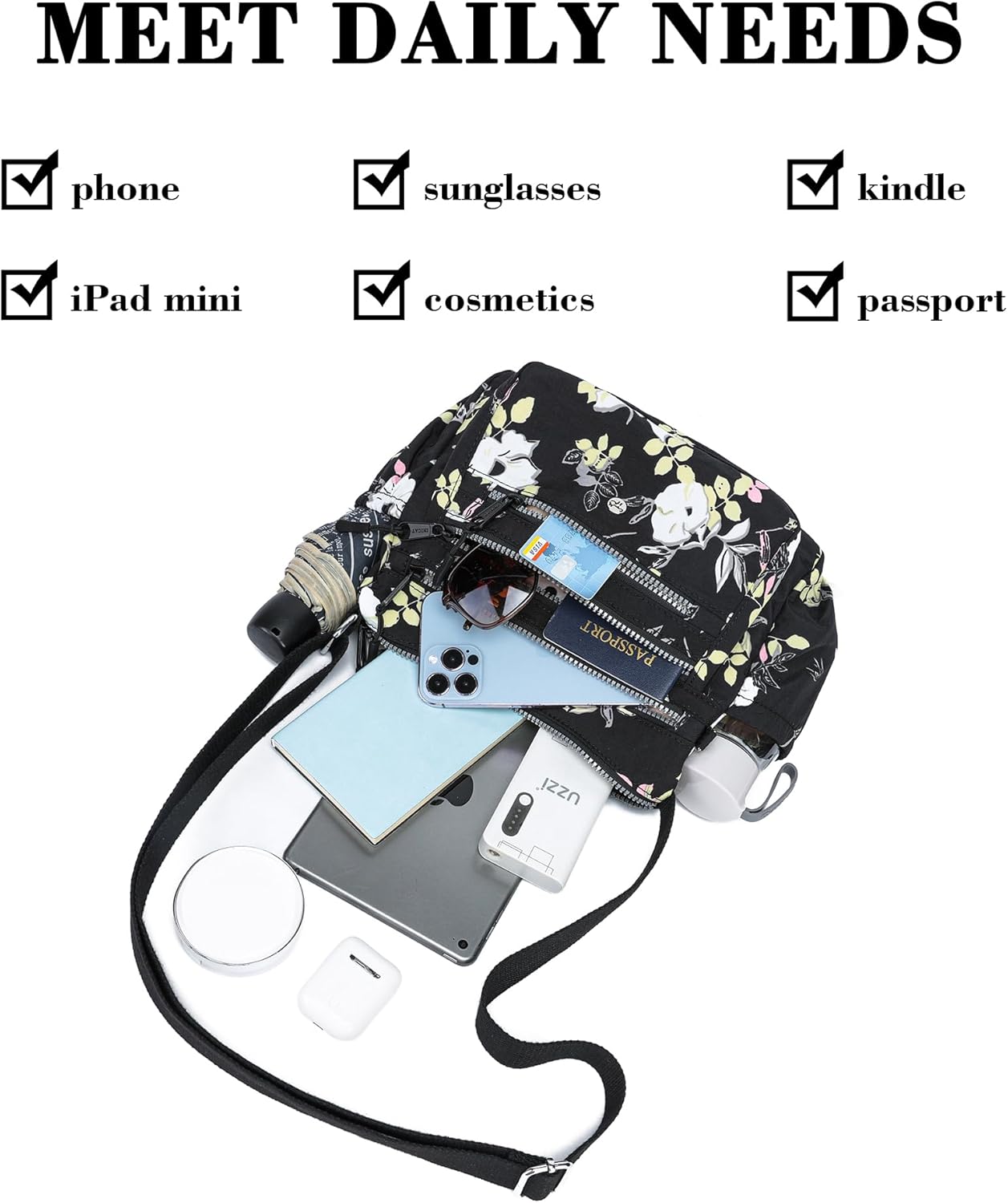 AOCINA Crossbody Bags for Women Multi Pocket Nylon Lightweight Ladies Purses Messenger Shoulder Handbags Satchel Travel Bag - Image 7