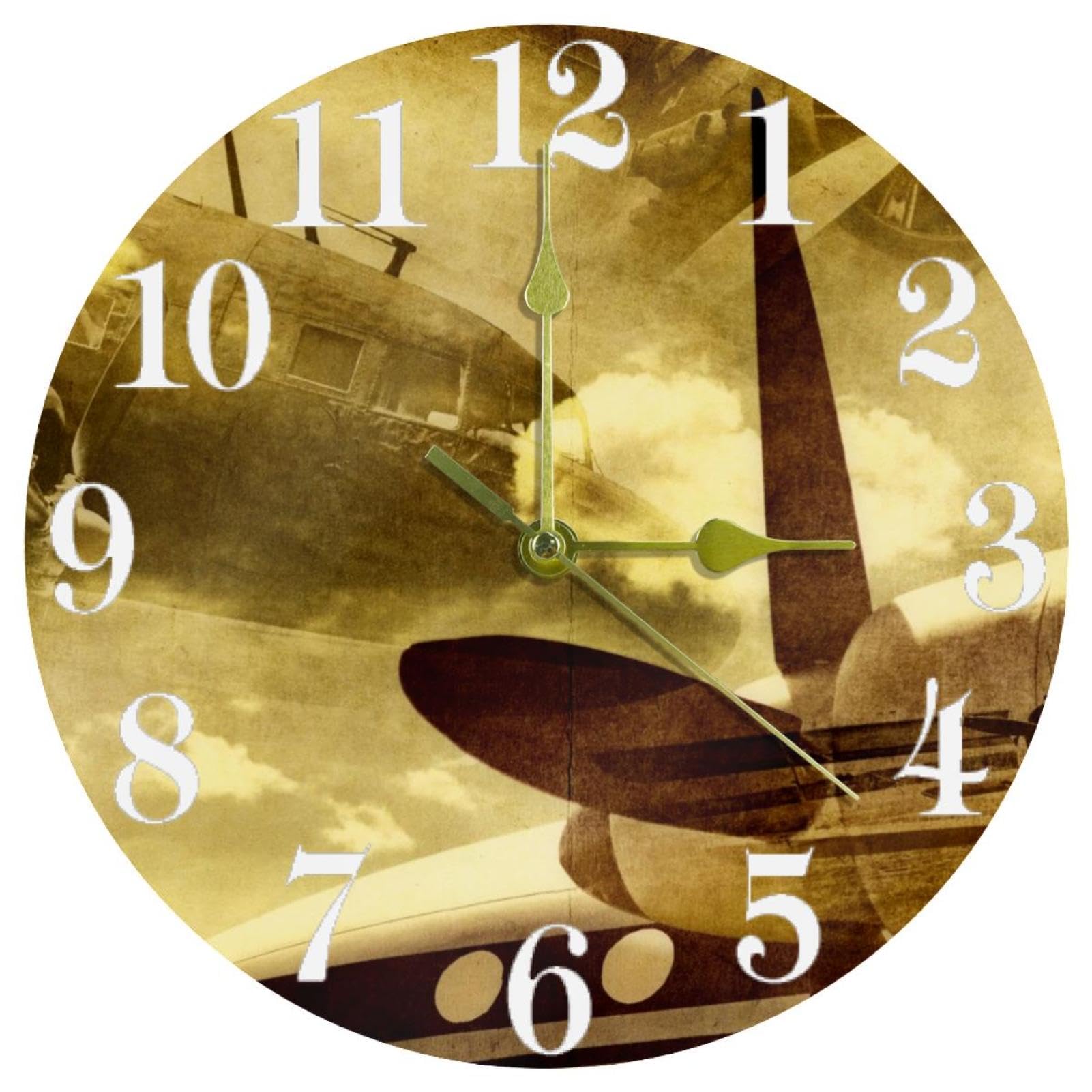 Horloge murale à quartz sans tic-tac motif avion grunge