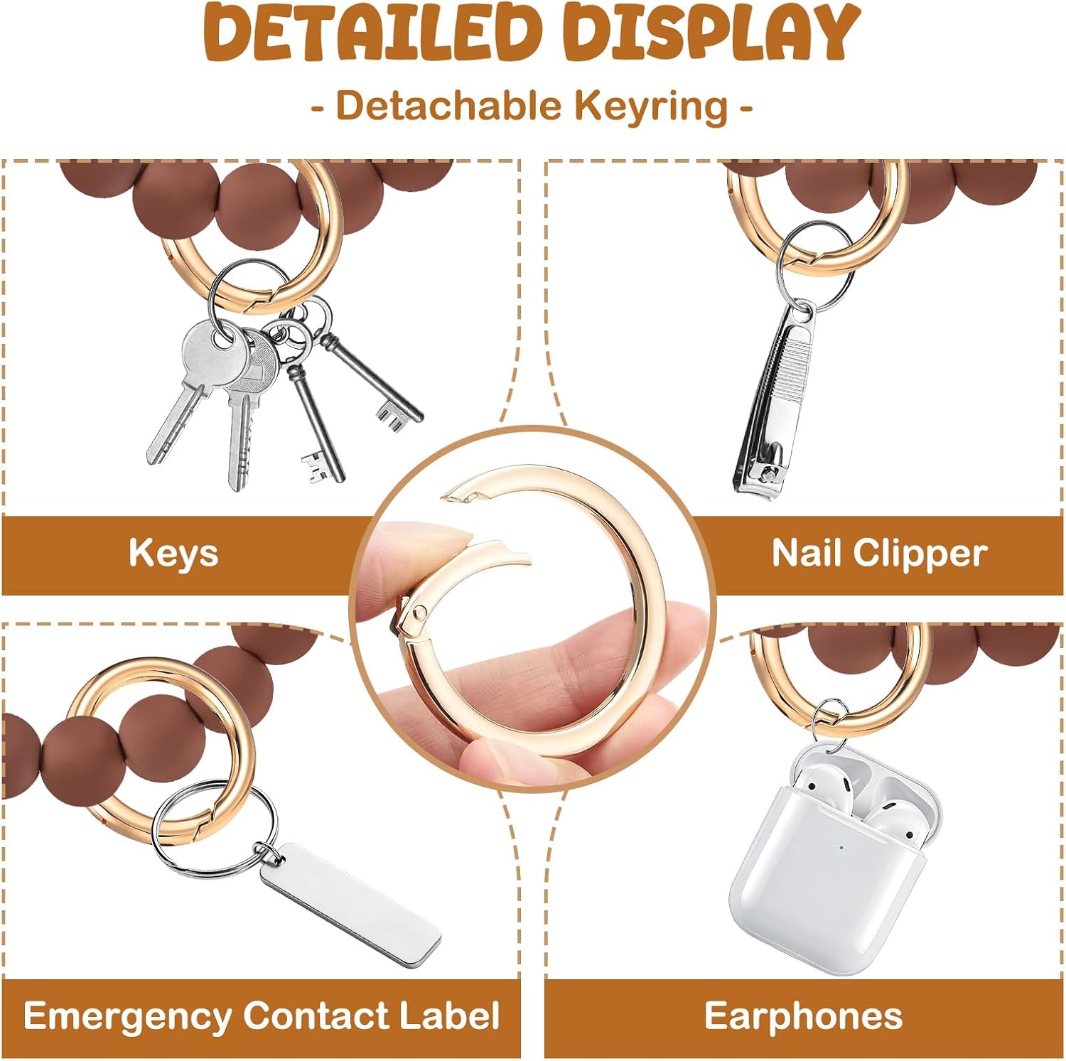 Wallet Keychain Wristlet, Silicone Bead Bracelet Key Ring Wallet with Wrist Strap and Card Case ID Window - Image 4