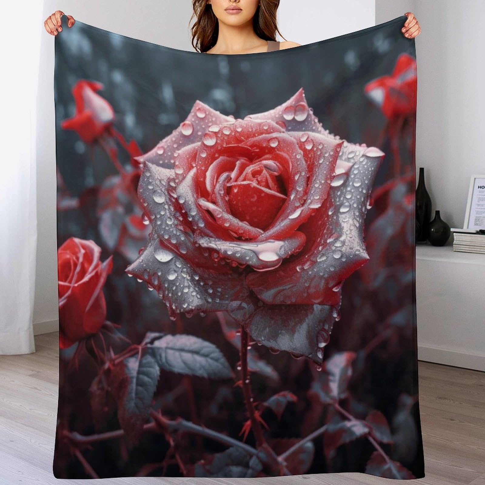 3D Rose Plush Bed Blanket, Fleece Blanket for Kids Teen Young Boys Girls, Anti Pilling Throw Blanket Modern Fashion Throw Bedroom Decor Plush Sofa Couch Blanket（130×180cm）