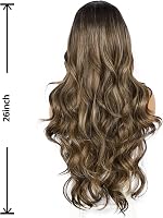 Sapphirewigs Barna Parókák Nőknek - 13x4 Csipke Elülső Hullámos Paróka, Hőálló Szintetikus, Ombre Balayage, Állítható Méret, Természetes Meg 2