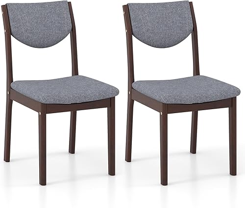 Giantex Juego de 2 sillas de comedor de madera, sillas de cocina de madera con marco de madera de goma, asiento y respaldo tapizados, sillas