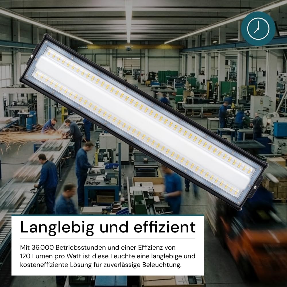 LUXULA LED Hallenleuchte High-Bay Hallenstrahler mit Marken-LEDs - 100W 12000lm - 5000K Neutralweiß Tageslicht - IP65 IK08 - linear - Industrielampe Werkstatt Lager Deckenleuchte Feuchtraumleuchte