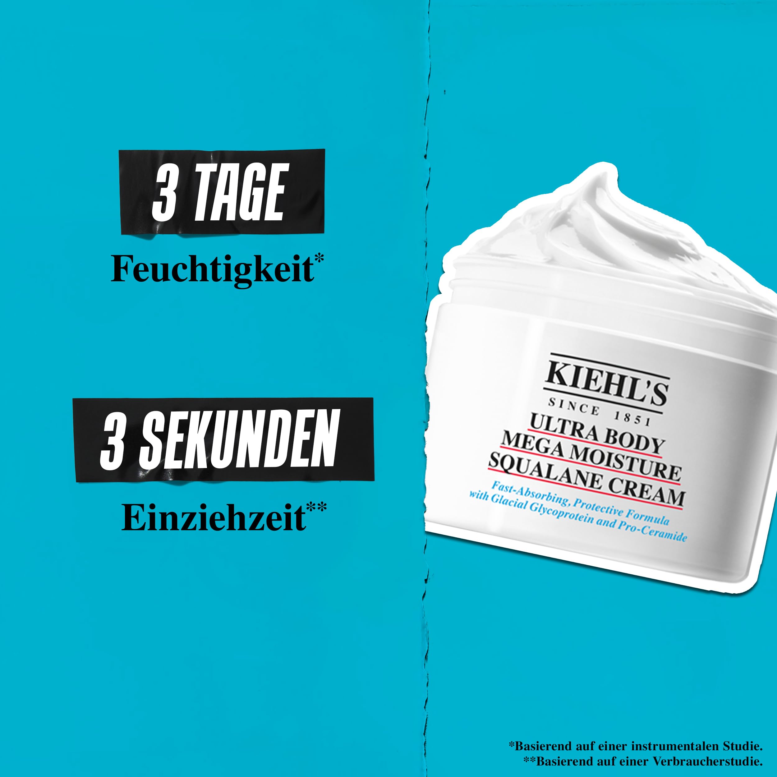 KIEHL’S Ultra Body Mega Moisture Squalane Creme, 250 ml, intensiv feuchtigkeitssspendende Bodylotion für empfindliche, trockene Haut, 72h Feuchtigkeitsversorgung, mit Squalan und Pro-Ceramiden