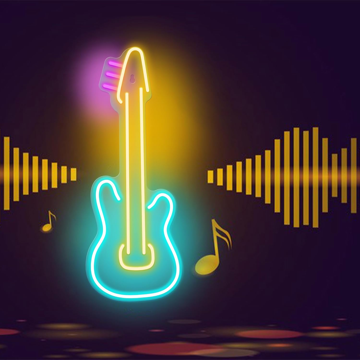Attivolife Guitar Neon Sign, LED Acrylic Neon Lamp with USB for Music Lover, Bedroom Art Wall Music Studio Bar Decor, Best Birthday Christmas, Wedding, Party Gift, 16.83" * 6.31"(Pink+Yellow+Blue) - Image 5