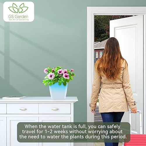 Miniatura 6 de Macetas de riego automático para plantas de interior paquete de 3 macetas de 5 pulgadas color azul degradado con indicador de nivel de agua, violeta