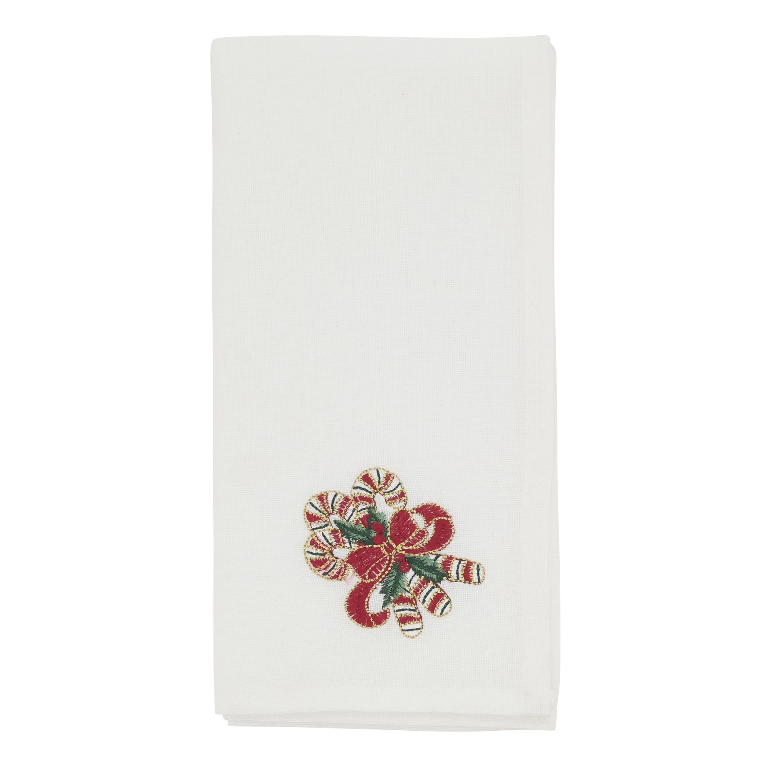 SARO LIFESTYLE Embroidered Candy Cane Napkins (Set of 4) - Holiday Dinner Napkins for Christmas Entertaining & Festive Table Décor, 20"x20", White
