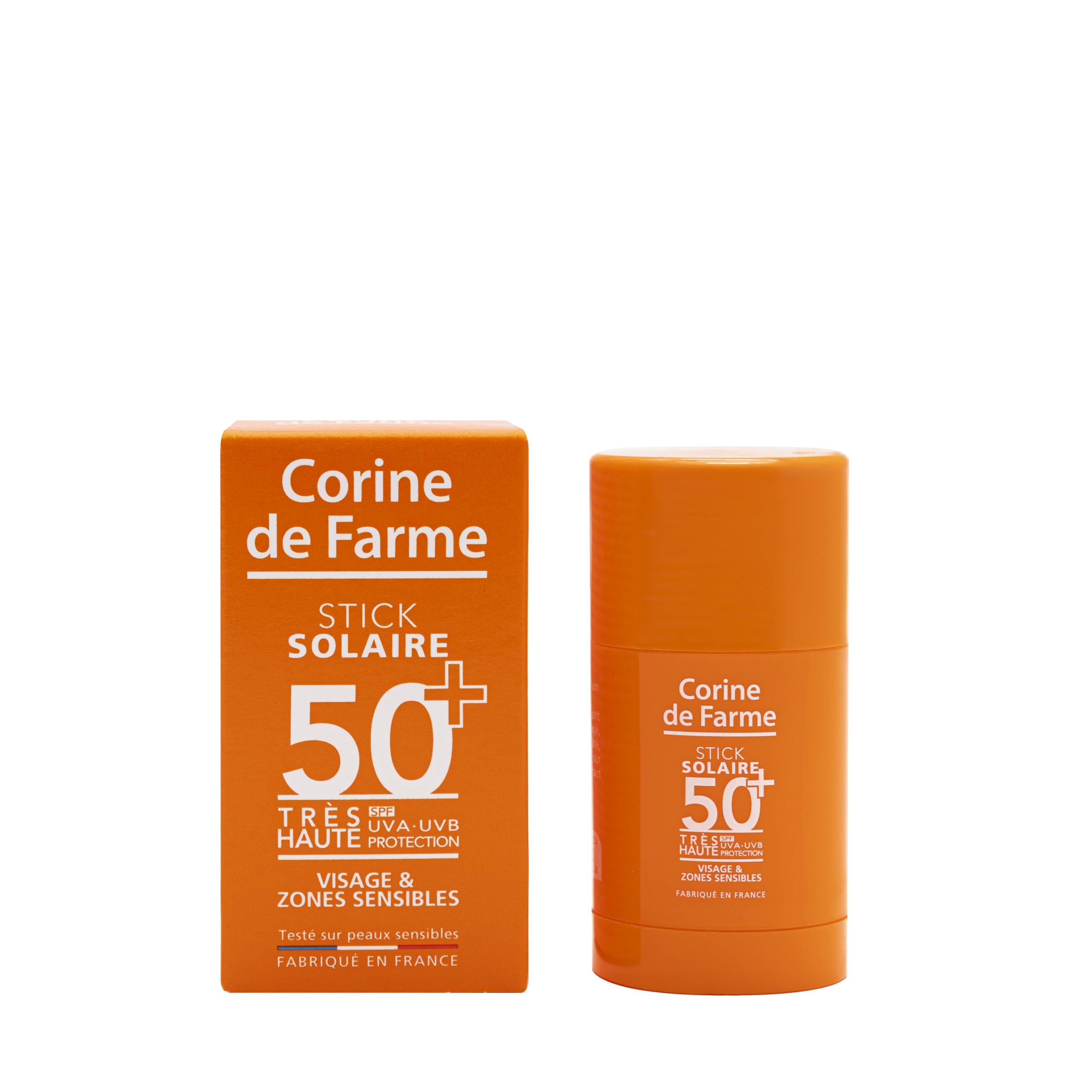 Corine de Farme - Stick Solaire SPF 50+ Très Haute Protection UVA/UVB - Zones Sensibles Visage Cicatrices et Tatouages - Fini Invisible - Actif Antioxydant Microalgue - 15ml