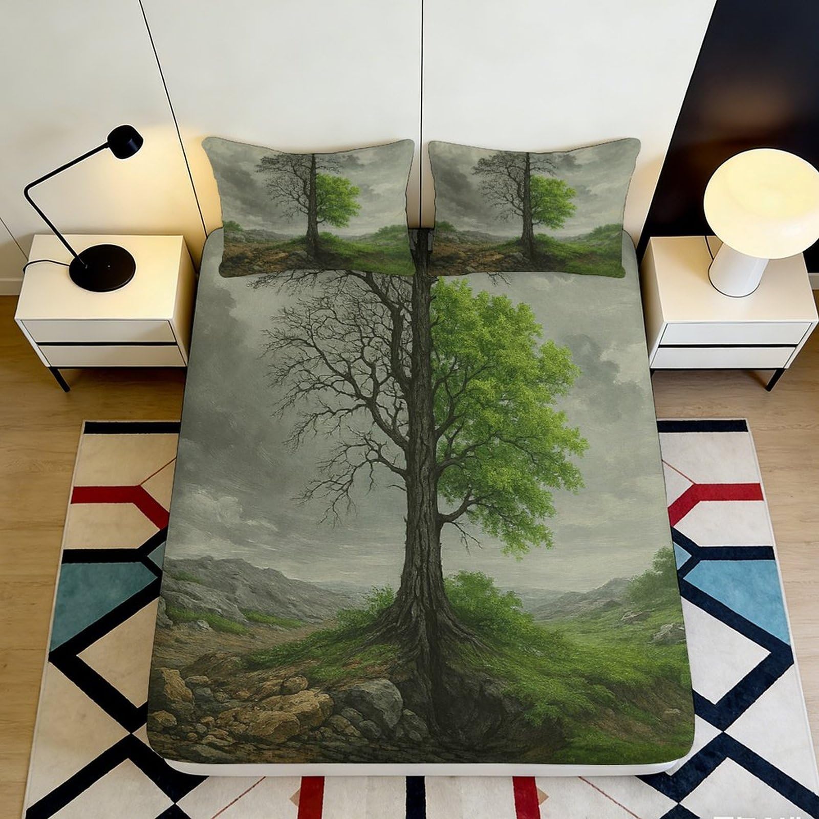 3D Printed Tree of Life Fitted Sheet Microfiber Forest Landscape Bed Cover for Bedroom Dorm Decor Mattress Protection 90x200x25cm
