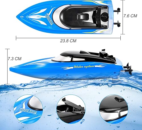 Miniatura 9 de Lumiparty Paquete de 2 barcos de control remoto para niños y adultos, barco de control remoto de alta velocidad de 6.2miH 2.4G, barcos de control