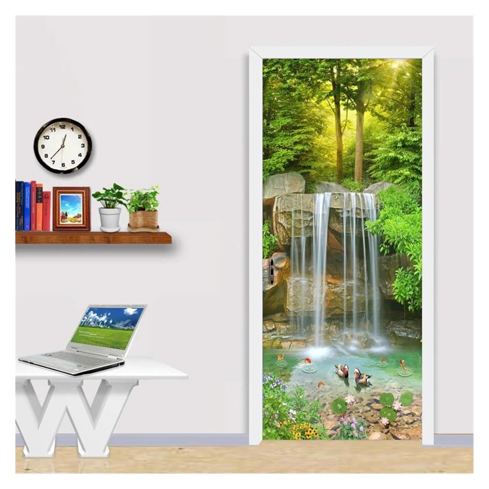 Sticker de porte paysage 3D cascade autocollant PVC imperméable et papier peint mural de porte