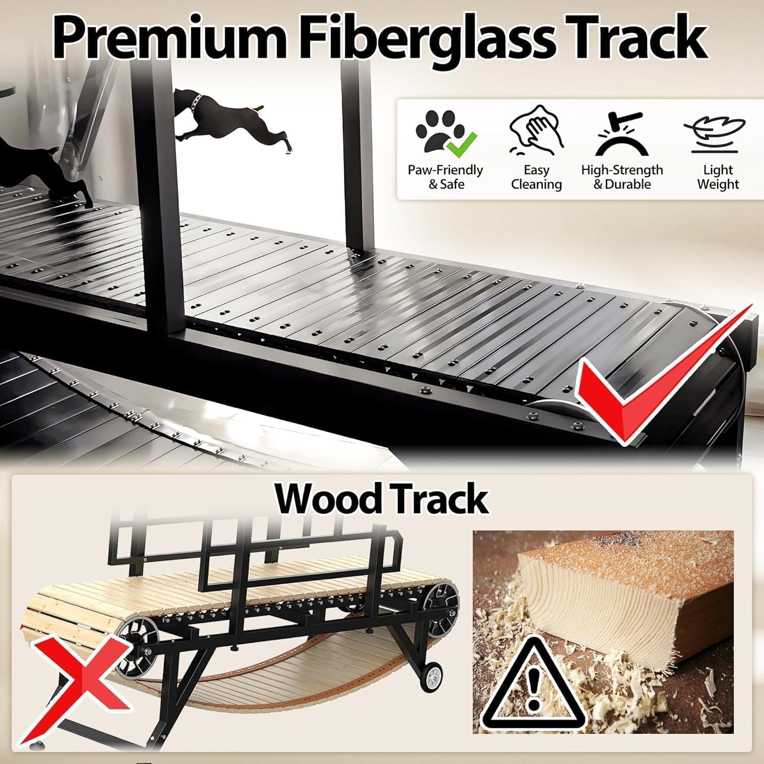 Dog Treadmill, HotFeed Dog Slat Mill for Medium Dogs, Doggy Treadmill with Brake & Plastic Track, Dog Pacer Treadmill to Keep Active and Fit, Up to 250LBS