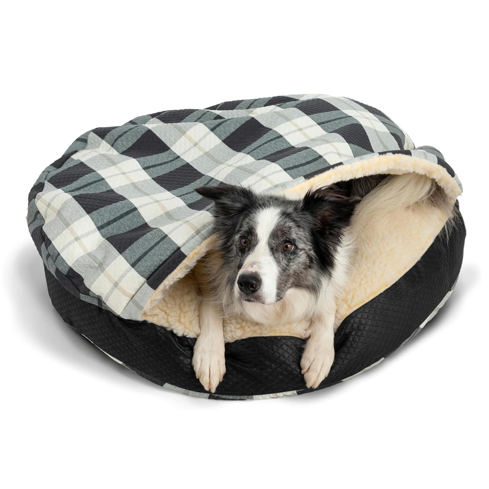 Snoozer Cozy Cave Dog Bed - Indoor Dog Bed with Cover Cave, Covered Calming Burrow for Small & Medium Sized Pets with Blanket Attached, Enclosed,