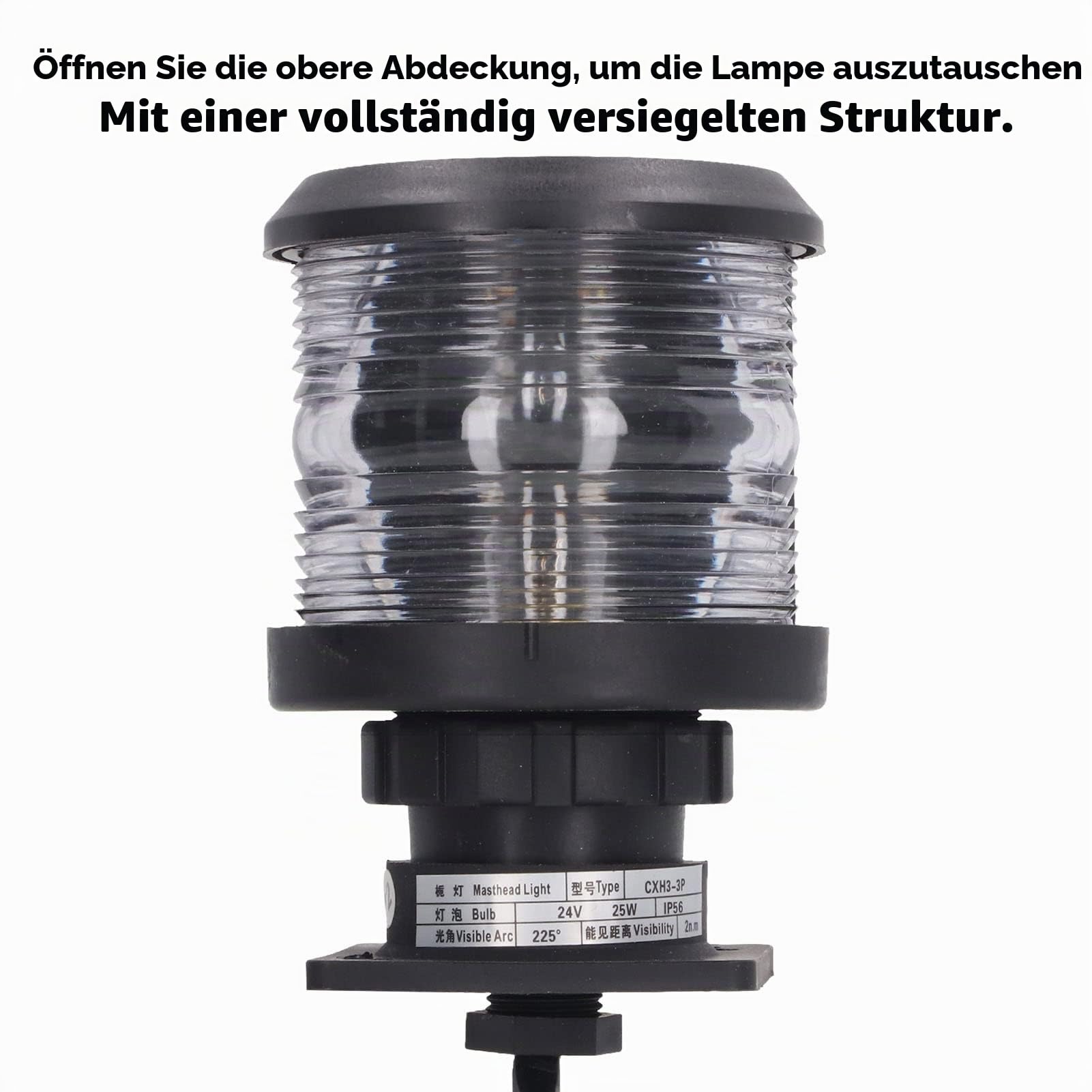 Masthead Light, LED Marine Navigation Light 225 Grad, IP56 Wasserdicht, 2 Seemeilen Sichtbarkeit für Segelboote