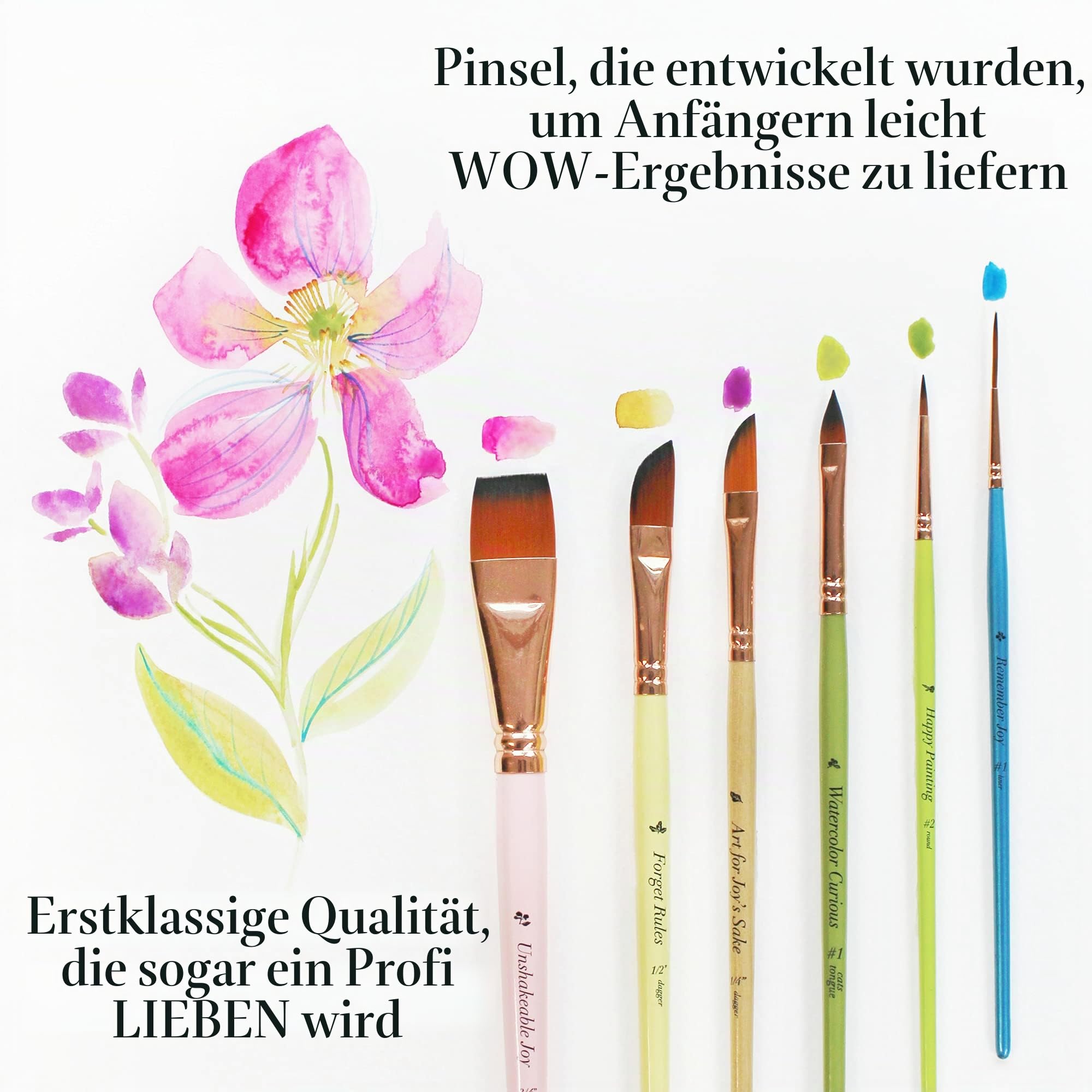 Reise-Aquarellpinsel für Künstler + Tasche, Set mit 6 Aquarellpinseln für Anfänger und Profis, Wasserfarbenpinsel, sortierte Pinsel mit Aquarell-Detail-Pinsel und Aquarell-Pinsel-Dagger